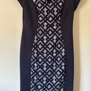 Connected Apparel Black Sheath Dress with Cap Dolman Sleeves